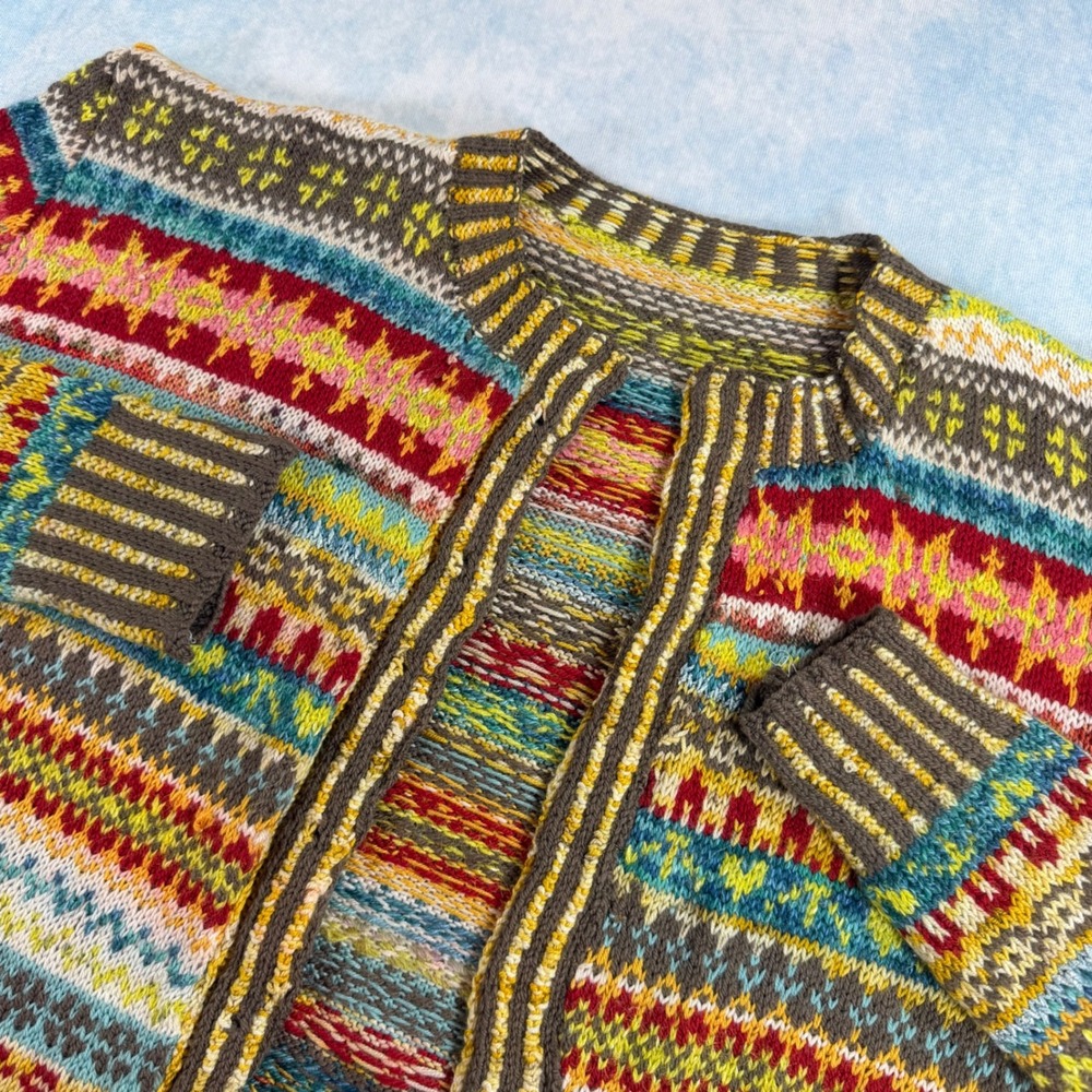 Handmade Fair Isle Cardigan Women M Multi Color Excellent Knit Open Front Boho